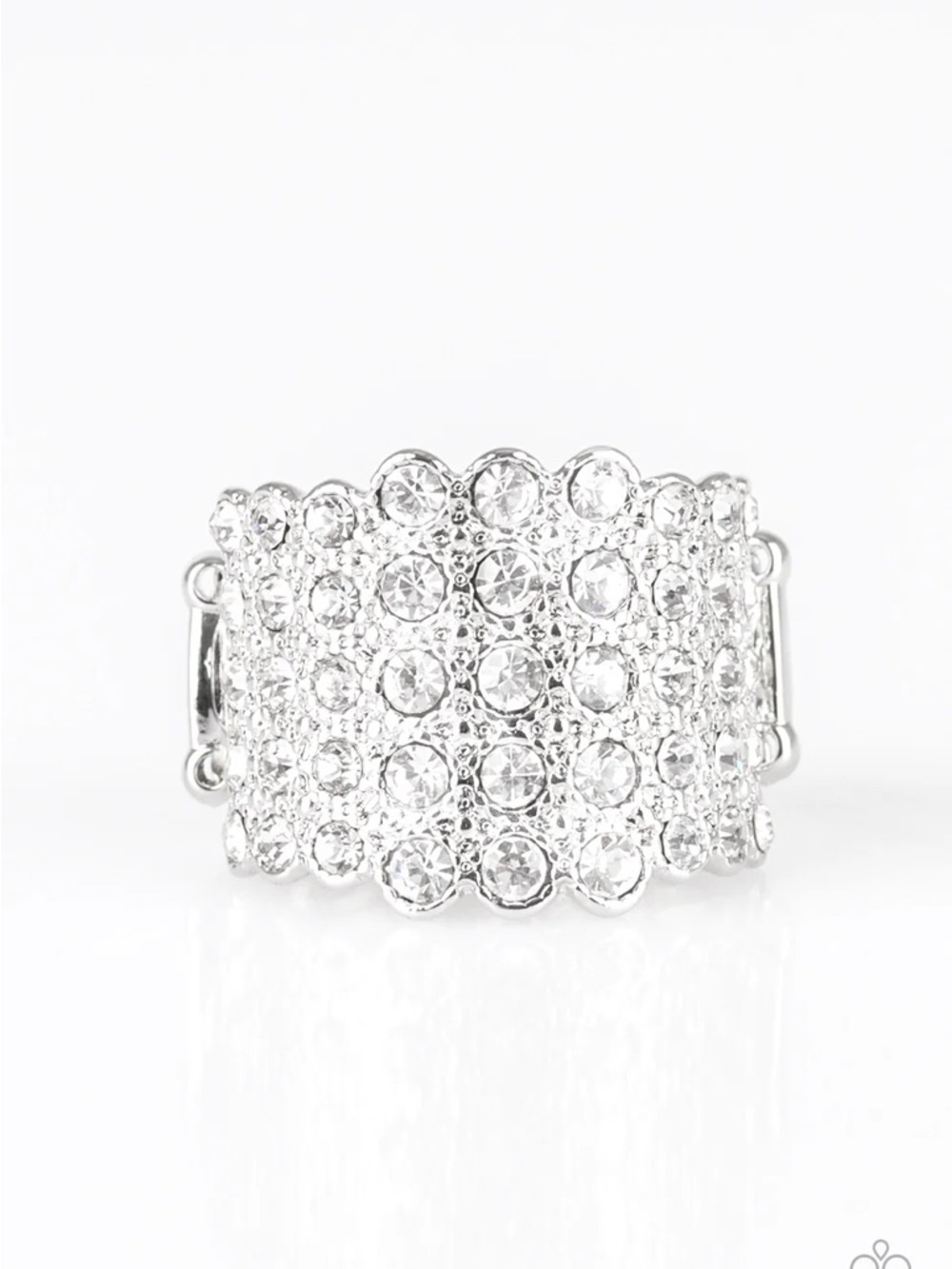 paparazzi Silver Crystal Multi-Row Statement Ring